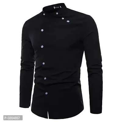 Men's Black Cotton Solid Long Sleeves Slim Fit Casual Shirt