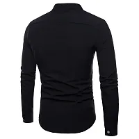 Men's Black Cotton Solid Long Sleeves Slim Fit Casual Shirt-thumb1