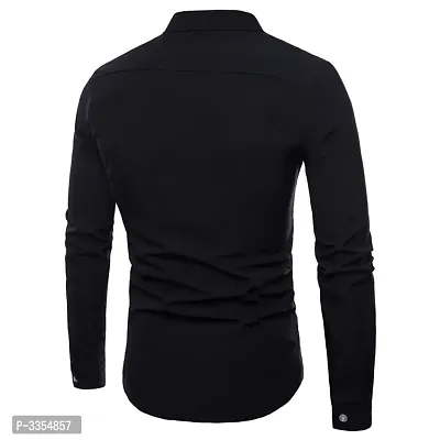 Men's Black Cotton Solid Long Sleeves Slim Fit Casual Shirt-thumb2