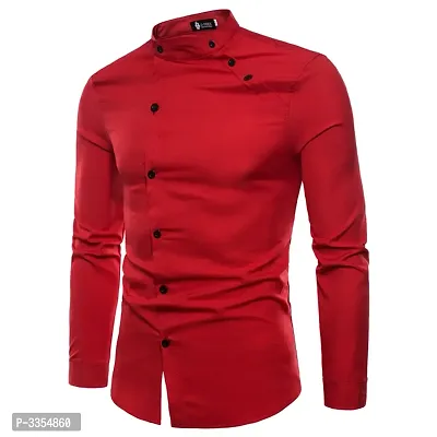 Men's Red Cotton Solid Long Sleeves Slim Fit Casual Shirt-thumb0
