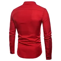 Men's Red Cotton Solid Long Sleeves Slim Fit Casual Shirt-thumb1