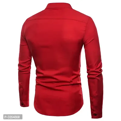 Men's Red Cotton Solid Long Sleeves Slim Fit Casual Shirt-thumb2