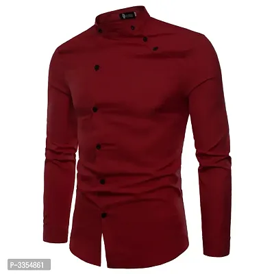 Men's Maroon Cotton Solid Long Sleeves Slim Fit Casual Shirt