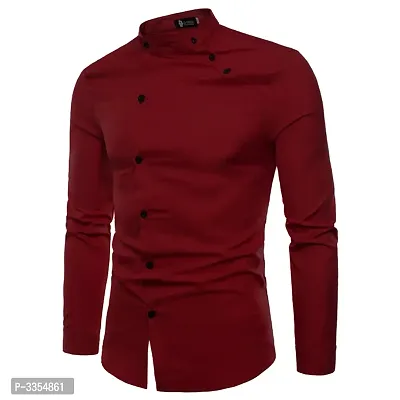 Men's Maroon Cotton Solid Long Sleeves Slim Fit Casual Shirt-thumb0