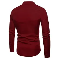 Men's Maroon Cotton Solid Long Sleeves Slim Fit Casual Shirt-thumb1