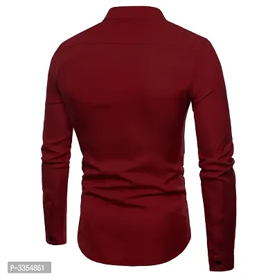 Men's Maroon Cotton Solid Long Sleeves Slim Fit Casual Shirt-thumb2