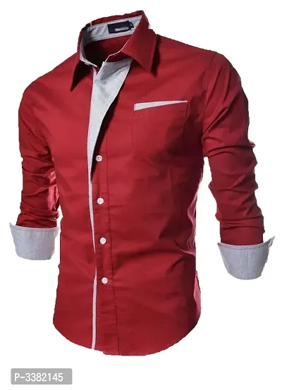Men's Maroon Cotton Solid  Slim Fit Casual Shirt