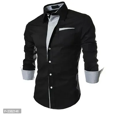 Men's Black Cotton Solid  Slim Fit Casual Shirt-thumb0