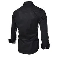 Men's Black Cotton Solid  Slim Fit Casual Shirt-thumb1