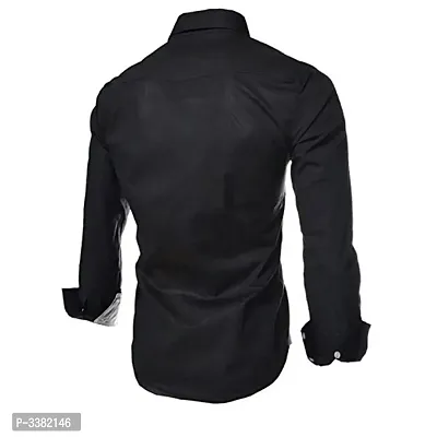 Men's Black Cotton Solid  Slim Fit Casual Shirt-thumb2