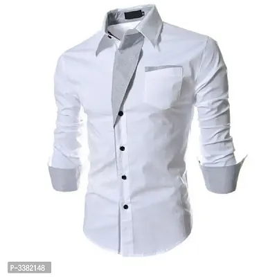 Men's White Cotton Solid  Slim Fit Casual Shirt