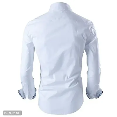 Men's White Cotton Solid  Slim Fit Casual Shirt-thumb2