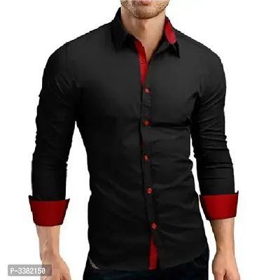 Men's Black Cotton Solid  Slim Fit Casual Shirt