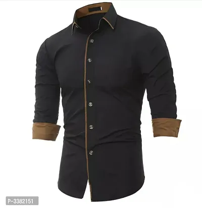 Men's Black Cotton Solid  Slim Fit Casual Shirt-thumb0