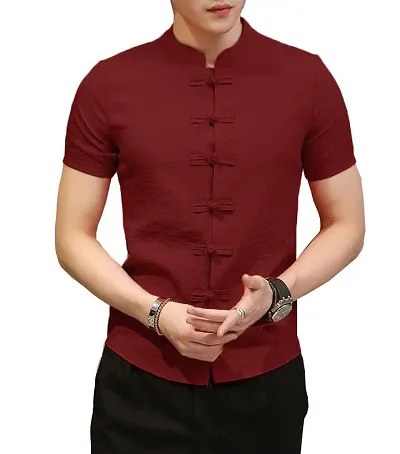 Men's Solid Short Sleeves Slim Fit Casual Shirt