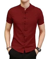 Men's Maroon Cotton Solid Short Sleeves Slim Fit Casual Shirt-thumb1