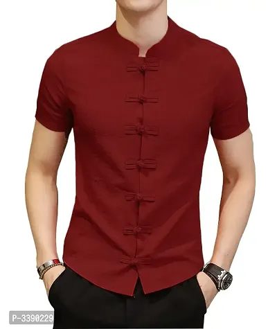 Men's Maroon Cotton Solid Short Sleeves Slim Fit Casual Shirt-thumb2