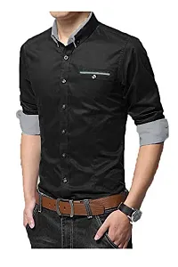 Men's Black Solid Cotton Slim Fit Casual Shirt-thumb1