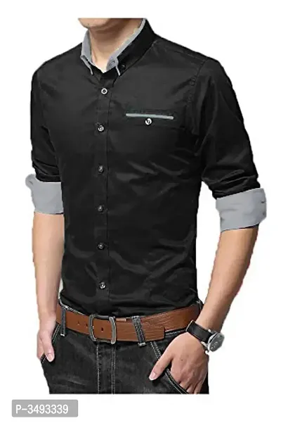 Men's Black Solid Cotton Slim Fit Casual Shirt-thumb2