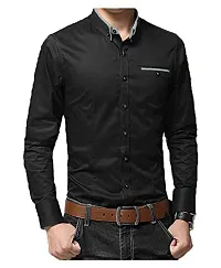 Men's Black Solid Cotton Slim Fit Casual Shirt-thumb2