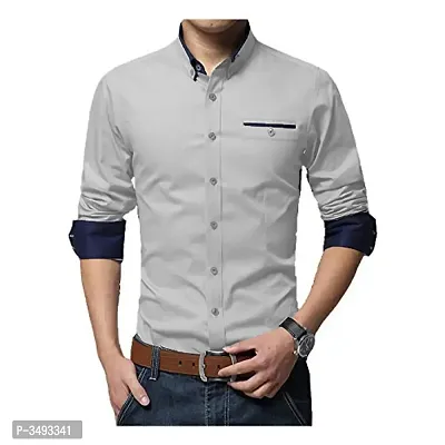 Men's Grey Solid Cotton Slim Fit Casual Shirt-thumb0
