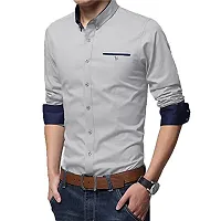 Men's Grey Solid Cotton Slim Fit Casual Shirt-thumb1
