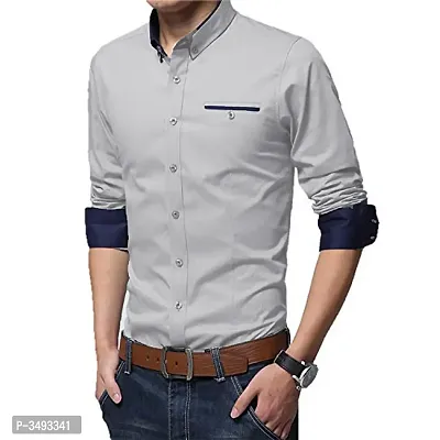 Men's Grey Solid Cotton Slim Fit Casual Shirt-thumb2