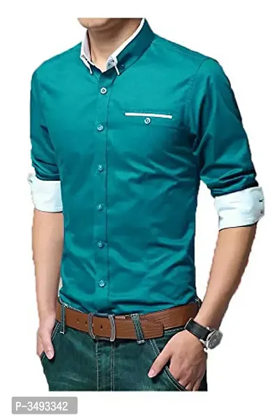 Men's Green Solid Cotton Slim Fit Casual Shirt