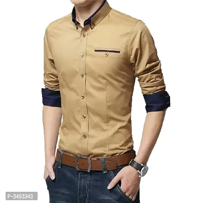 Men's Golden Solid Cotton Slim Fit Casual Shirt