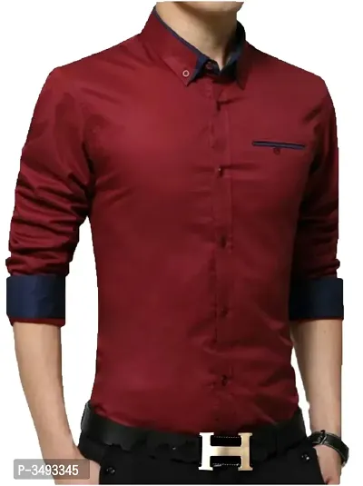 Men's Maroon Solid Cotton Slim Fit Casual Shirt-thumb0