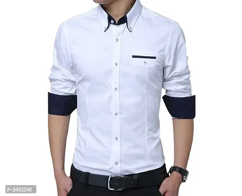 Men's White Solid Cotton Slim Fit Casual Shirt