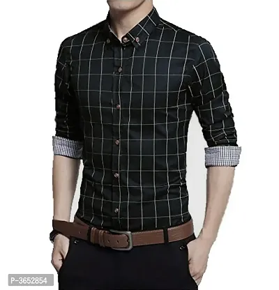 Men's Black Cotton Checked Long Sleeves Slim Fit Casual Shirt-thumb2