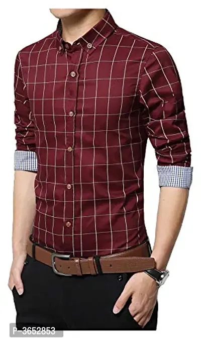 Men's Maroon Cotton Checked Long Sleeves Slim Fit Casual Shirt-thumb3