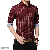 Men's Maroon Cotton Checked Long Sleeves Slim Fit Casual Shirt-thumb1