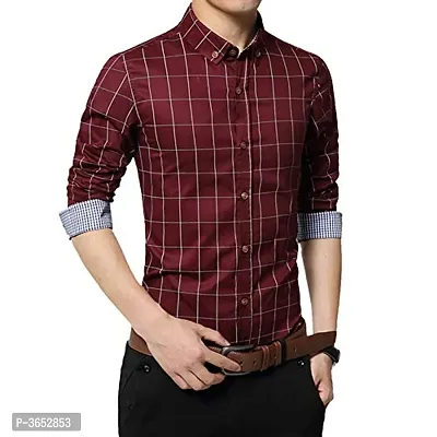 Men's Maroon Cotton Checked Long Sleeves Slim Fit Casual Shirt-thumb2