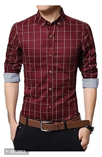 Men's Maroon Cotton Checked Long Sleeves Slim Fit Casual Shirt-thumb0