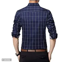 Men's Navy Blue Cotton Checked Long Sleeves Slim Fit Casual Shirt-thumb2