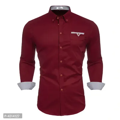 Stylish Cotton Maroon Solid Long Sleeves Casual Shirt For Men-thumb0