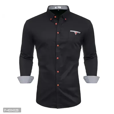 Stylish Cotton Black Solid Long Sleeves Casual Shirt For Men-thumb0