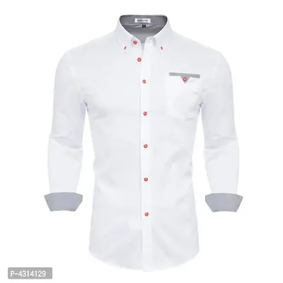 Stylish Cotton White Solid Long Sleeves Casual Shirt For Men-thumb0