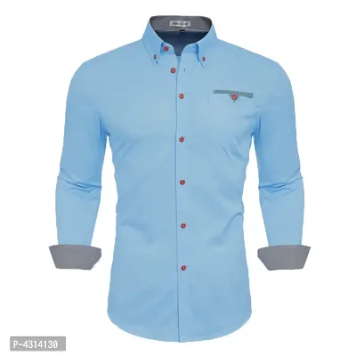 Stylish Cotton Blue Solid Long Sleeves Casual Shirt For Men-thumb0
