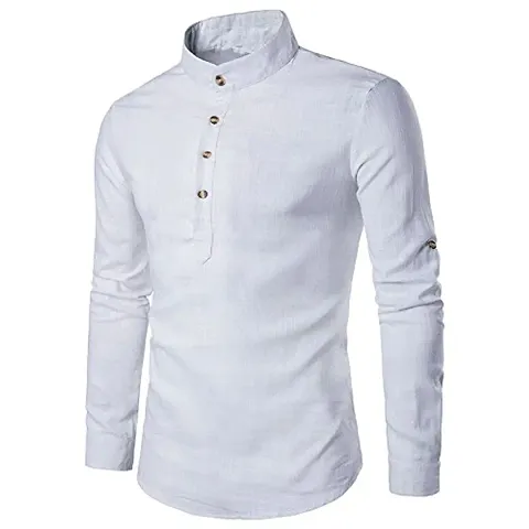 Stylish Solid Full Sleeves Short Kurta For Men