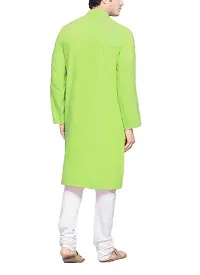 Stylish Polycotton Green Solid Full Sleeves Kurta With Bottom For Men-thumb1