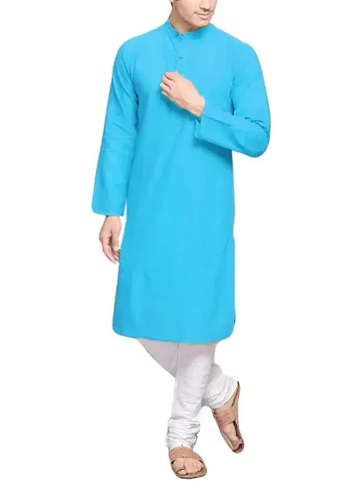 Stylish Polycotton Solid Full Sleeves Kurta With Bottom For Men