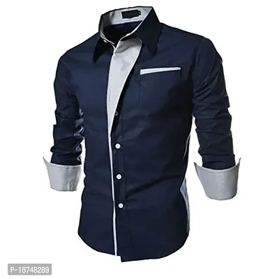 JEEVAAN-Men's Cotton Colour Shirt (X-Large, Navy Blue)