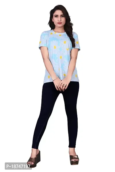 JEEVAAN-Women's Imported Lycra Multi Colour T-Shirt. (Small, Sky Blue)-thumb3