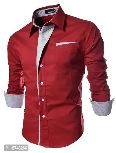 JEEVAAN-Men's Cotton Colour Shirt (Large, RED)