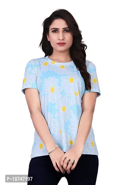 JEEVAAN-Women's Imported Lycra Multi Colour T-Shirt. (Small, Sky Blue)-thumb0