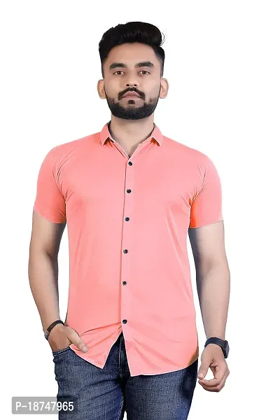 JEEVAAN-Men's Lycra Colour Shirt (Large, Light Orange)