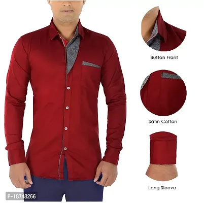 JEEVAAN-Men's Cotton Colour Shirt (Large, RED)-thumb3